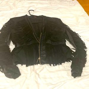 Xtaren black leather fringe jacket